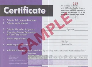 Optician Eye Test Certificate